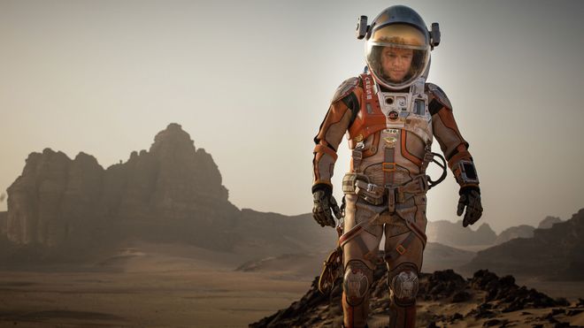 This photo provided by courtesy of the Toronto International Film Festival and Twentieth Century Fox shows Matt Damon as Mark Watney a scene from the film, "The Martian," directed by Ridley Scott. As the largest launching pad to the fall movie season, the Toronto Film Festival which kicks off on Thursday, Sept. 10, 2015, is a regular home to the biopics and other true-life tales that usually populate awards season. ìThe Martian,î starring Damon as an astronaut left for dead on Mars, gives Toronto its strongest dose of sci-fi spectacle.  (Aidan Monaghan/Toronto International Film Festival/Twentieth Century Fox via AP) ORG XMIT: CAET214